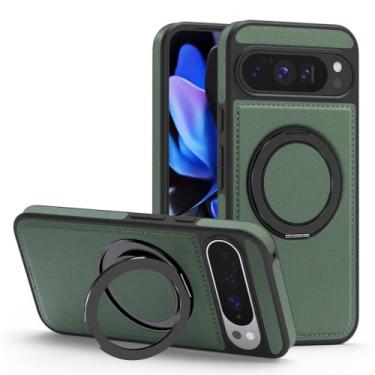 Imagem de HAOMRIYL Capa de couro para Google Pixel 10 Pro XL/10 PRO/10, capa de proteção com suporte de anel magnético fina à prova de choque minimalista capa de negócios, verde, 10Pro XL
