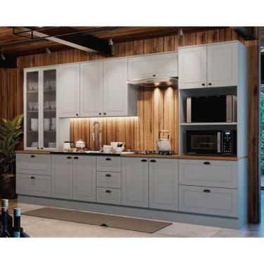 Imagem de Kit Cozinha Modulada 7 Peças Americana 2 Aéreos + 2 Balcões+ 2 Paneleiros + 1 Complemento Sem Pia Cz143 Cinza