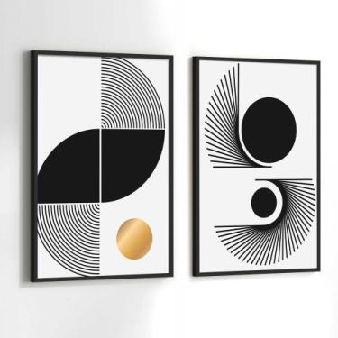Imagem de Conjunto Quadros Decorativos com Moldura Geometrico Preto Branco Amare