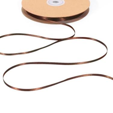 Imagem de LaRibbons Fita de cetim marrom 1/20.3 cm 100 metros fina luxo dupla face fita de seda marrom Firar para buquê de flores, artesanato, embrulho de presente, casamento, decoração de Natal