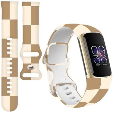 Imagem de Pulseiras esportivas compatíveis com Charge 6/Charge 5 para mulheres e homens, pulseiras de substituição macias à prova d'água para rastreador de fitness avançado (tabuleiro de xadrez creme marrom