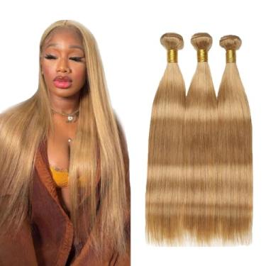 Imagem de Cabelo humano loiro mel cor 27 mechas lisas 36 40 45 cm cor de cabelo virgem brasileiro não processado 27 mechas