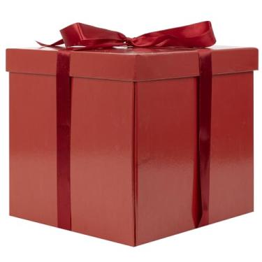 Imagem de Jaywayang Caixa de presente grande de 25,4 cm com tampa e fita, caixa de presente vermelha com enchimento de papel para Natal, aniversário, dia dos namorados, presente de aniversário.