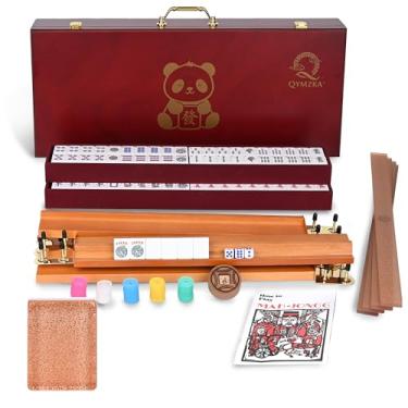 Imagem de QYMZKA American Mahjong Set with Red Wooden Case - 1.18" (30mm) Golden Acrylic Tiles, Includes Jokers, Racks, Push Sticks, Chips, Manual, Wind Indicators & 3 Dices - Complete Game Set for Adults
