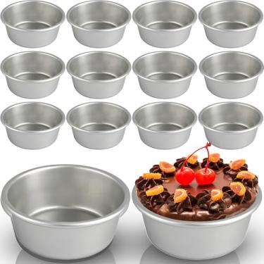Imagem de 16 formas redondas de 10 cm, formas redondas de alumínio antiaderente, formas de bolo pequenas, para assar bolos caseiros, queijo, pizza, quiche, à prova de vazamento e fácil liberação