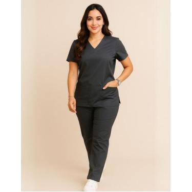 Imagem de Pijama Cirúrgico Feminino Scrub Hospitalar - Per Inquanto, Cinza-escur