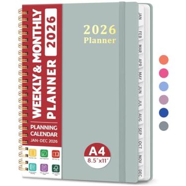 Imagem de Agenda 2026, agenda semanal e mensal, janeiro de 2026 a dezembro de 2026, agenda de calendário de capa dura 2026 com abas para mulheres e homens, bolso interno, encadernação espiral, perfeito para