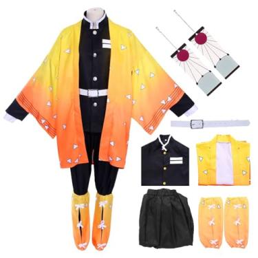 Imagem de Ficlwigkis Nezuo-ko Cosplay Zenig-su Tan-jinrou Cosplay Adulto Mit-sri Roupa Shinno-bu Anime Fantasia de Halloween Mulheres Homens, Agatsuma Zenitsu, 140cm (kids 4ft3-4ft6)