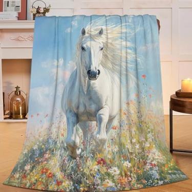 Imagem de Sweetfox Cobertor de cavalo decoração de cavalo cobertor de animal para meninas meninos super quente macio pelúcia leve flanela inverno sofá cobertores de cama para crianças bebês adultos mulheres