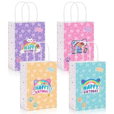 Imagem de Saco de presente de papel para casa de gato, 24 peças, com tema de gato, para chá de bebê, decoração de festa de aniversário, lembrancinhas, suprimentos