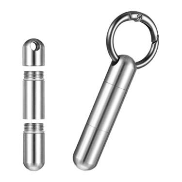 Imagem de YBEATY Porta-comprimidos pequeno, portátil, porta-comprimidos, mosquetão com clipe de remédios, mini organizador de medicamentos de metal à prova d'água para emergência, bolsa de viagem, acampamento