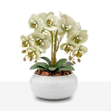 Imagem de Arranjo Orquídea Silicone Toque Real 4 Hastes Vaso Vidro Branco - Flor