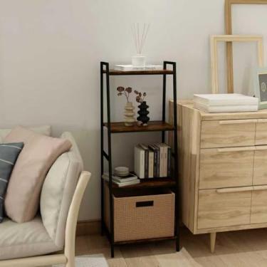 Imagem de Aopark Prateleira de escada de 4 níveis, estante industrial com moldura de metal, suporte independente para exibição de flores de plantas para sala de estar, quarto, escritório em casa, marrom