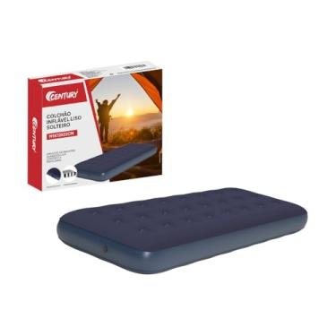 Imagem de Colchão Inflável Solteiro, Azul, PVC, 191x73x22cm, Superfície Aveludada, Compacto e Portátil para Camping, Viagem e Casa