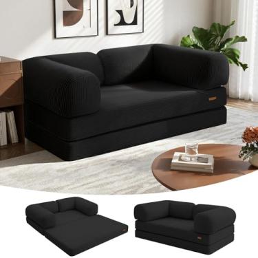 Imagem de COMAX Sofá-cama dobrável Queen, 4 em 1, dobrável, sofá futon, conversível, com apoios de braços, colchão, cadeira, cama, confortável, portátil, dobrável, para sala de estar, quarto, preto