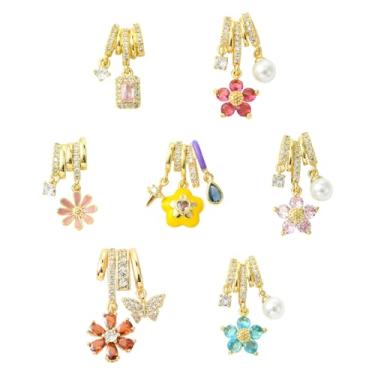 Imagem de UR URLIFEHALL 7 peças 7 estilos de latão micro pavê transparente zircônia cúbica pingente de flor borboleta retângulo CZ cristal berloques para fabricação de joias a granel