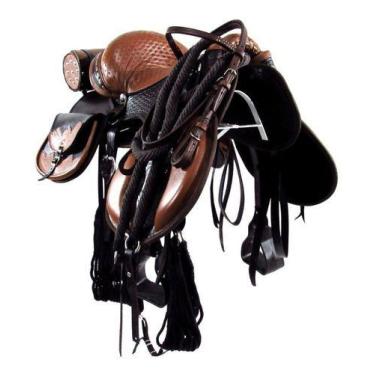 Imagem de Sela Pra Cavalo Australiana Profissional Entalhada Completa Marrom e C