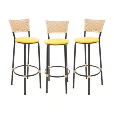 Imagem de KIT 3 Banquetas Tricô Náutico BEGE Alta Bancada Balcão Cozinha Area de