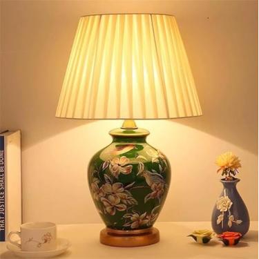 Imagem de Luminária de mesa contemporânea com flores e pássaros em cerâmica The American Village Sala de estar Quarto Estudo Villa Hotel Luminária de mesa de cabeceira (estilo 7)