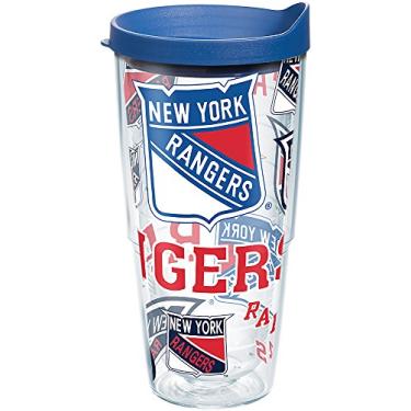 Imagem de Tervis Copo NHL New York Rangers All Over com envoltório e tampa azul, 680 g, transparente