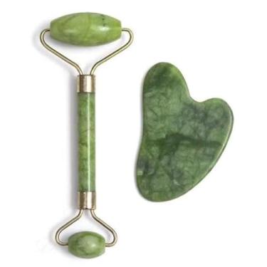 Imagem de Rolo Pedra de Jade Placa Gua Sha Massagem Facial Anti Ruga(Rosa com pedra (plástico))