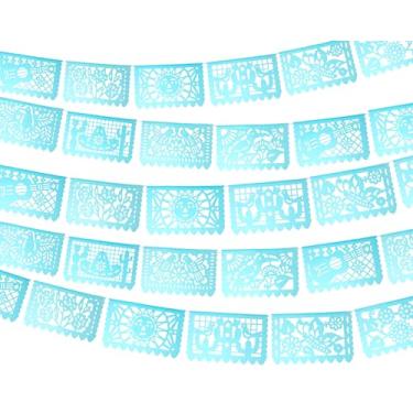 Imagem de Banners de bandeira Papel Picado - Pacote com 5 mais de 18,3 m, papel de seda azul aqua, faixas bonitas para casamentos, quinze anos, aniversários, artigos de festa de festa, WS900