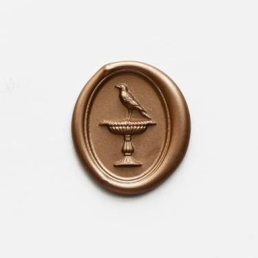Imagem de Pelargon Design Selo de cera 3D Birdbath Blackbird – para convites de casamento, envelopes, embrulho de presente, marca, projeto de arte