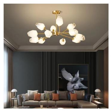Imagem de Lustre de vidro de cobre moderno estilo luxo, compatível com sala de estar, quarto, sala de jantar, cozinha, lustre de latão dourado, luminária pendente, lâmpadas de lustre