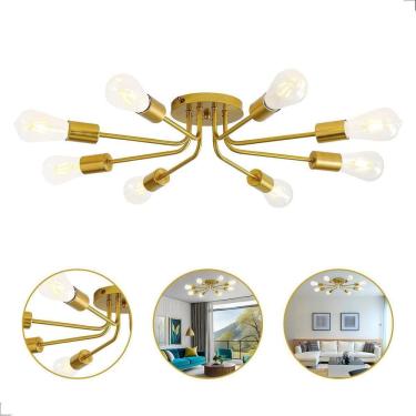Imagem de Lustre Sputnik Plafon Sobrepor Aranha 8Xe27 Dourado 75 Cm