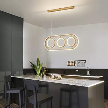 Imagem de Luminária pendente LED redonda para mesa de jantar, luminária suspensa giratória com controle remoto, lustre moderno com design de anel para sala de jantar, quarto, cozinha (C75 x A29 cm)