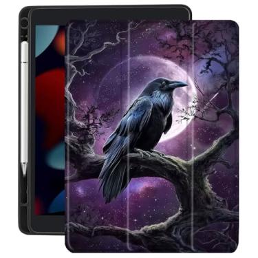 Imagem de CozyNestCY Capa vintage com estampa de corvo da lua para iPad 10,9 polegadas 10º design exclusivo para Ipad Retro Boho Shell com parte traseira transparente transparente automática hibernar/despertar