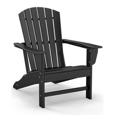Imagem de GREENVINES Cadeiras Adirondack, cadeiras de lareira HDPE para todos os climas, cadeira de fogueira de plástico para deck, quintal, pátio, exterior, piscina, varanda, gramado exterior, preto