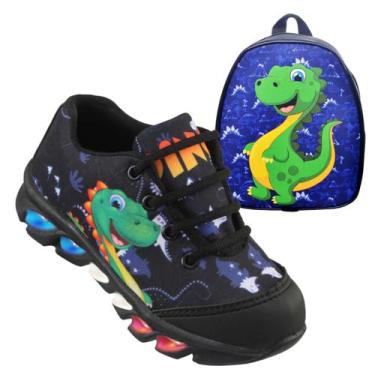 Imagem de Kit Tenis de led infantil meninos Ledstar dinossauro luzinhas desenhos