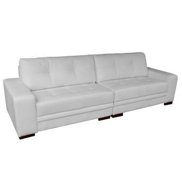 Imagem de Sofá 4 Lugares Bipartido Sala de Estar Milano 260cm Couro Branco - Gran Belo