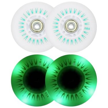 Imagem de PATIKIL Rodas de skate em linha iluminadas coloridas de 80 mm, 4 peças de rodas em linha piscando LED 90A PU com rolamentos para substituição de scooter interno/externo, verde