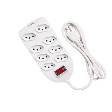 Imagem de Filtro de Linha 8 Tomadas Bivolt, Branco, Potencia Maxima 1.270W /2200WFabricado em Material Antichamas que desliga automaticamente.Tomada 3 pinos Brasileira, com Fio de 2 mts de extensão