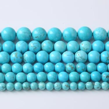 Imagem de 8 mm 45 peças A+ contas turquesa azul natural espaçador redondo contas de pedra soltas para fazer joias, pulseira faça você mesmo, colar acessórios
