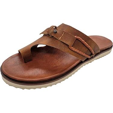 Imagem de Pantufas de couro para uso ao ar livre sapatos sandálias de cunha da moda, Marrom, 7.5