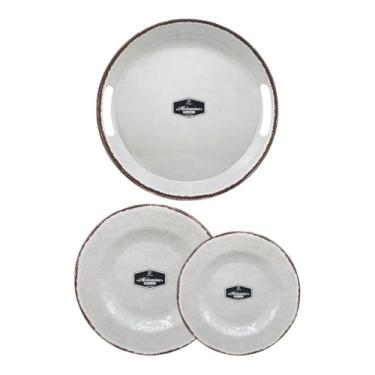 Imagem de Conjunto Pratos Travessa Melamina Resistente 22cm 28cm 35,5cm Mesa Posta Jantar Almoço Churrasco (4)