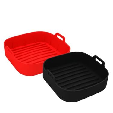 Imagem de Kit 2 Forma de Silicone Air Fryer Grande 20cm Assadeira Fritadeira Quadrada Antiaderente Reutilizável Resistente Altas Temperaturas Livre de BPA(KIT2-MISTO)