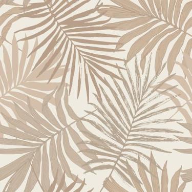 Imagem de VEELIKE Papel de parede tropical marrom marrom caramelo papel de parede boho folha de palmeira para quarto, banheiro, casa de fazenda, 48 cm x 38 cm, papel de contato autoadesivo de folhas tropicais