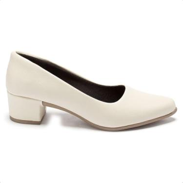 Imagem de Scarpin Feminino Sapato Confort Salto Baixo Grosso Social Moda Casual (Off White, BR, Adulto, Numérico, 38)