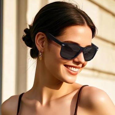 Imagem de Óculos de sol polarizados femininos masculinos unissex quadrados óculos de sol moda sunnies condução pesca SY6004, Armação preta | Lente preta, Normal