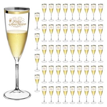 Imagem de Taça Espumante Ano Novo 170ml Acrílico Borda Dourada 50pçs (TRANSPARENTE)
