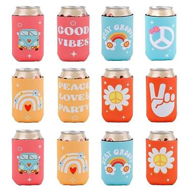 Imagem de 12 capas de lata para refrigerador de lata hippie, capa de lata retrô de despedida de solteira para latas para refrigerantes de cerveja, bebidas geladas, refrigerantes, artigos de festa hippie (4