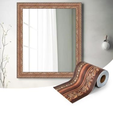 Imagem de Bordas de papel de parede premium 10M Wood Grain Peel and Stick Mirror Border Decalque de parede: Adesivo de papel de parede de PVC impermeável para cozinha e banheiro, 998 x 10,7 cm
