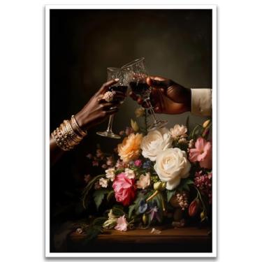 Imagem de Arte de parede em tela para casal negro, pôster afro-americano, homem e mulher, arte de parede, buquê, arte romântica, decoração de bar, carrinho para decoração de sala de estar, quarto, escritório