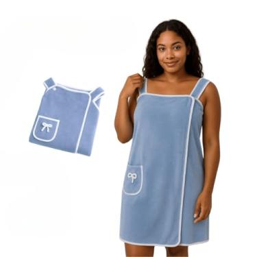 Imagem de Toalha de Banho Roupão, Feminino Atoalhado Macio Secagem Rápida Alta Absorção(COR AZUL)