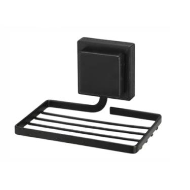 Imagem de Porta Sabonete Saboneteira Parede Adesivo Preto Organização Banheiro Metal 12x8cm