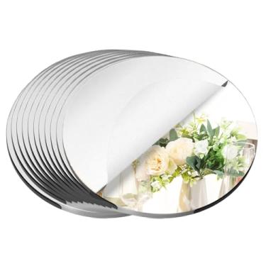 Imagem de LUDEOU Pacote com 8 espelhos redondos para centros de mesa, espelhos de acrílico pequenos de 15 cm, placa de vela, espelhos, bandejas, azulejos de espelho para mesa de casamento, decorações de